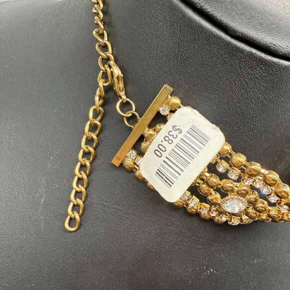 Clear Rhinestone Crystal Beaded Collar Choker Necklace Gold Tone Evening - Picture 5 of 7